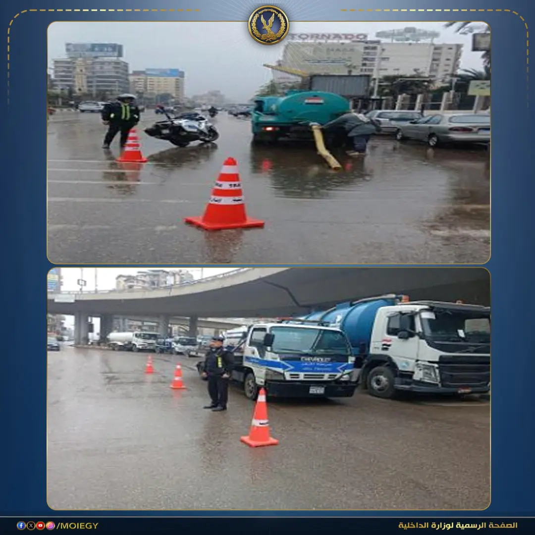 رجال الداخلية فى الشوارع لمساعدة المواطنين فى مواجهة التقلبات الجوية