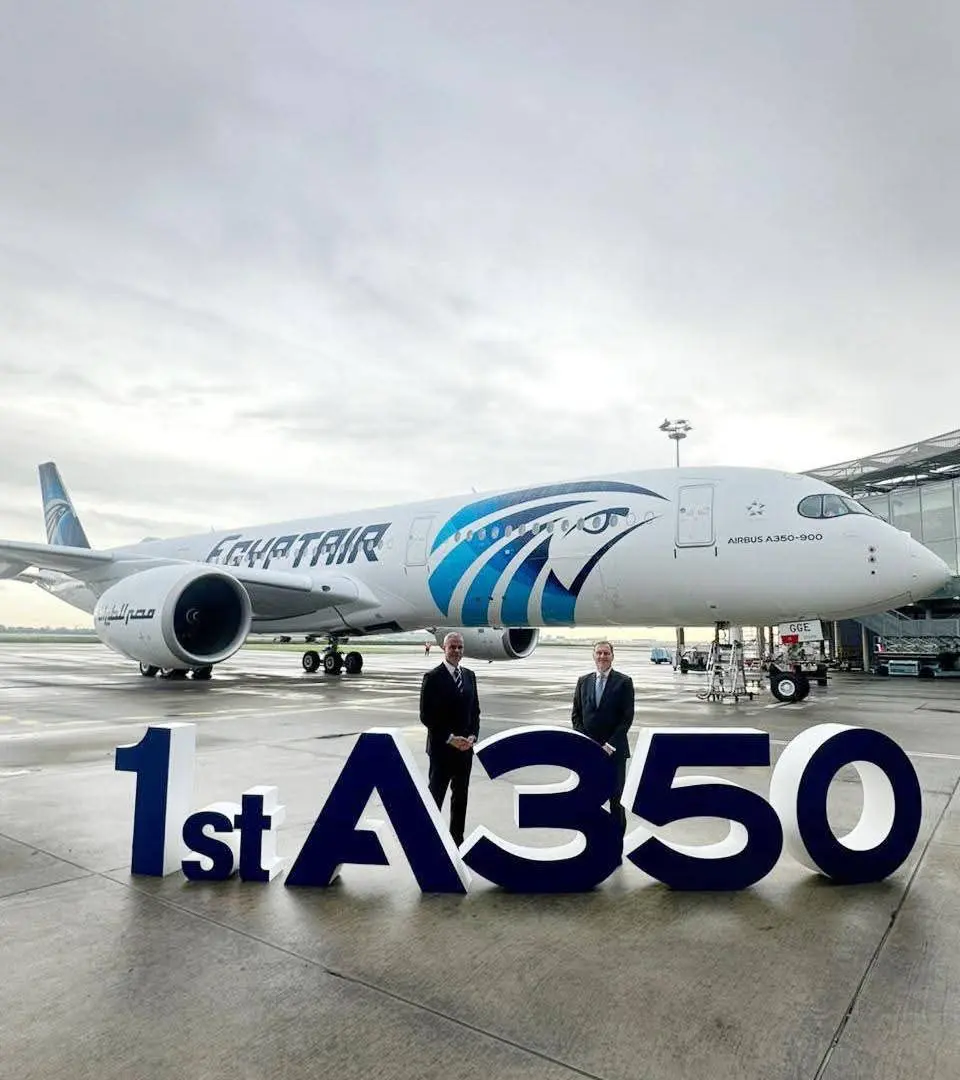 بوقود الطيران المستدام (SAF).. وصول أول طائرة إيرباص A350-900 لمصر للطيران إلى مطار القاهرة الدولي