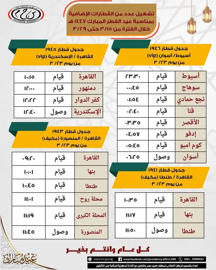 تشغيل عدد من القطارات الإضافية خلال أيام عطلة عيد الفطر.. اعرف المواعيد - 1000461331