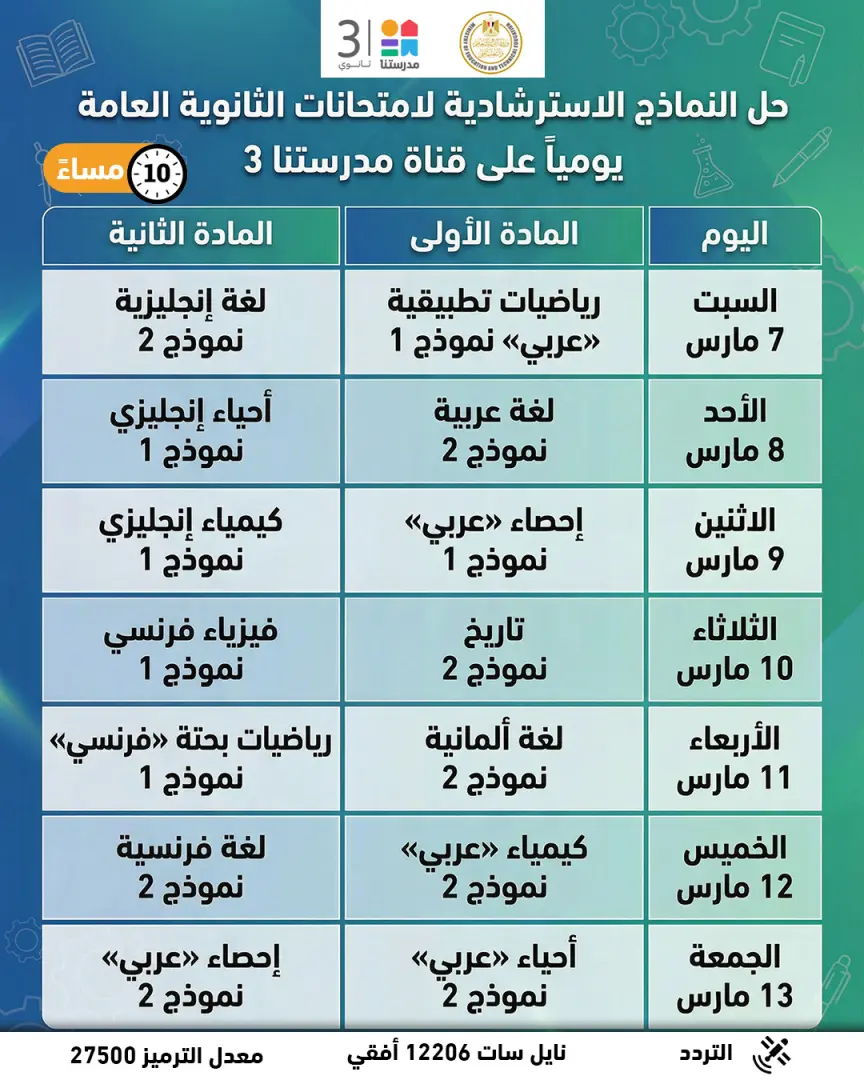 التعليم تعلن موعد طرح النماذج الاسترشادية لامتحانات الثانوية العامة 2026 (الرابط والتفاصيل) - 1000559120