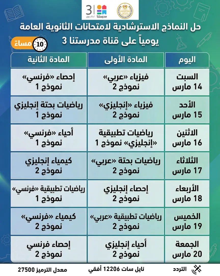 التعليم تعلن موعد طرح النماذج الاسترشادية لامتحانات الثانوية العامة 2026 (الرابط والتفاصيل) - 1000559121