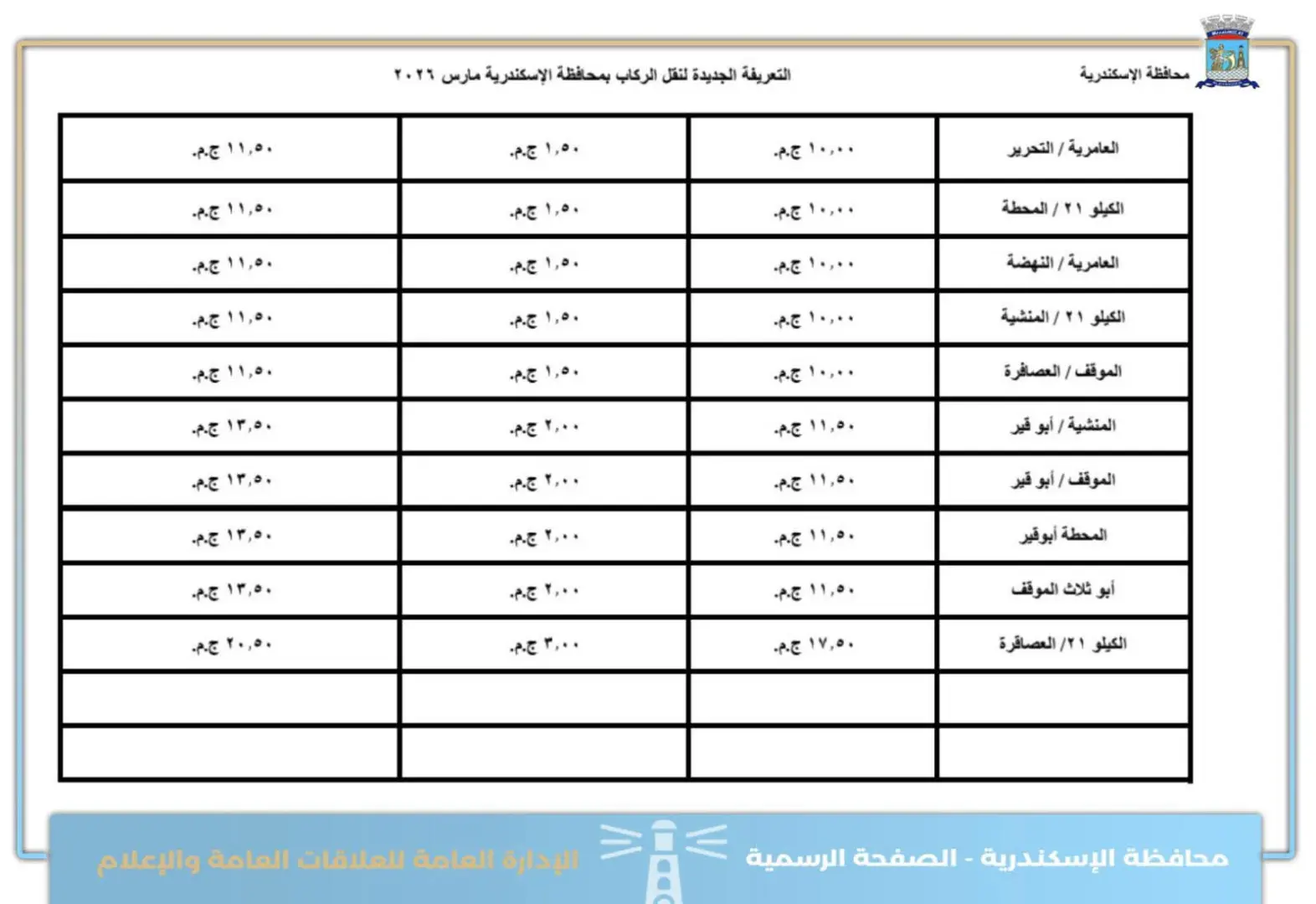 بعد اعتمادها رسميا.. ننشر التعريفة الجديدة لمحافظة الإسكندرية - 1000572958