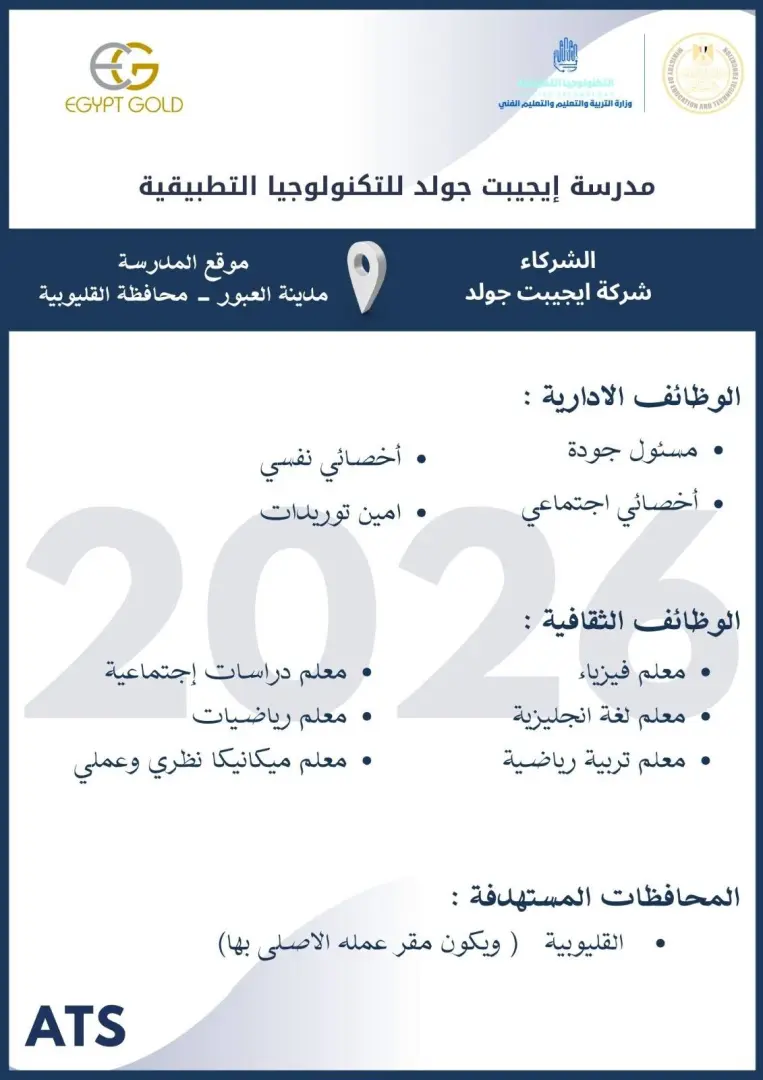 التعليم تعلن فتح باب التقديم لوظائف مدارس التكنولوجيا التطبيقية 2026.. الشروط ورابط التسجيل - 1000573053