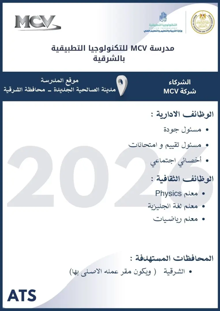 التعليم تعلن فتح باب التقديم لوظائف مدارس التكنولوجيا التطبيقية 2026.. الشروط ورابط التسجيل - 1000573058