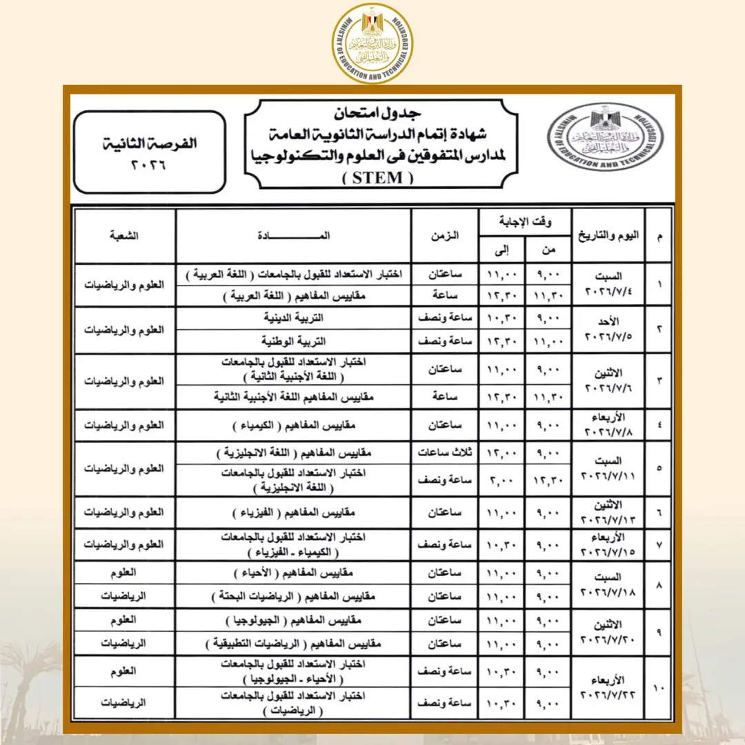"صادم وغير منصف".. جدول امتحانات مدارس المتفوقين STEM يشعل غضب أولياء الأمور ومطالبات بتدخل الوزير - 1000614484