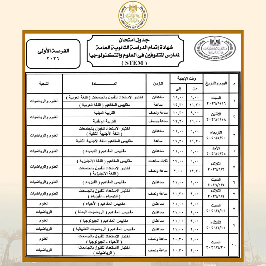 "صادم وغير منصف".. جدول امتحانات مدارس المتفوقين STEM يشعل غضب أولياء الأمور ومطالبات بتدخل الوزير - 1000614485