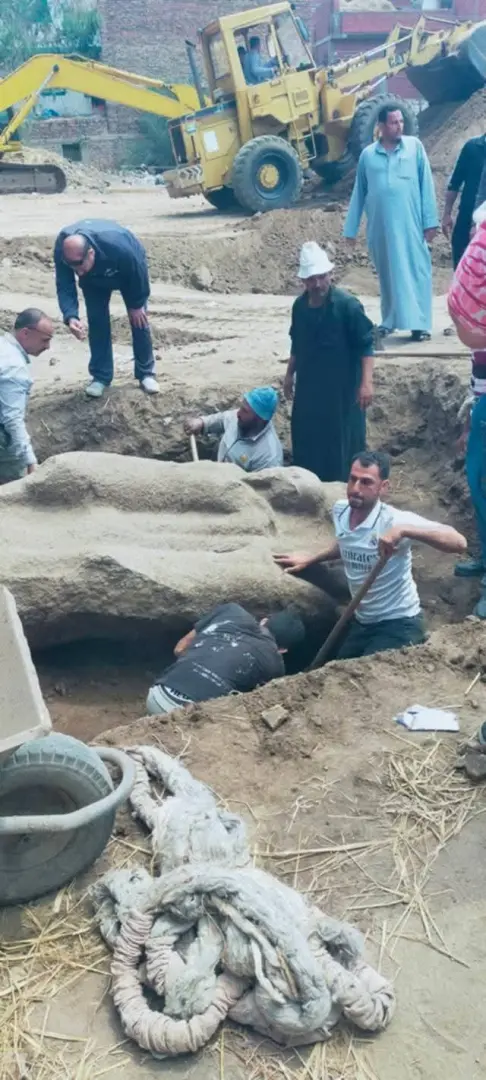 كنز في الحسينية.. العثور على تمثال جرانيتي يزن 5 أطنان بموقع "تل فرعون" بالشرقية - 1000622414