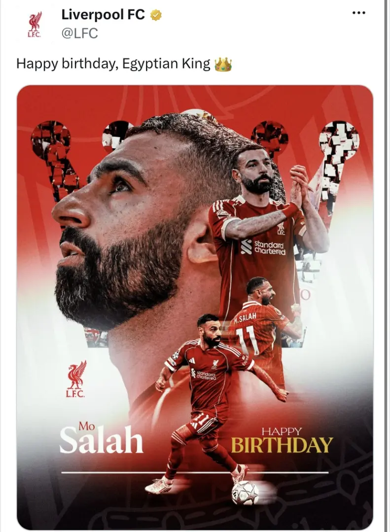 ليفربول يهنئ محمد صلاح بعيد ميلاده