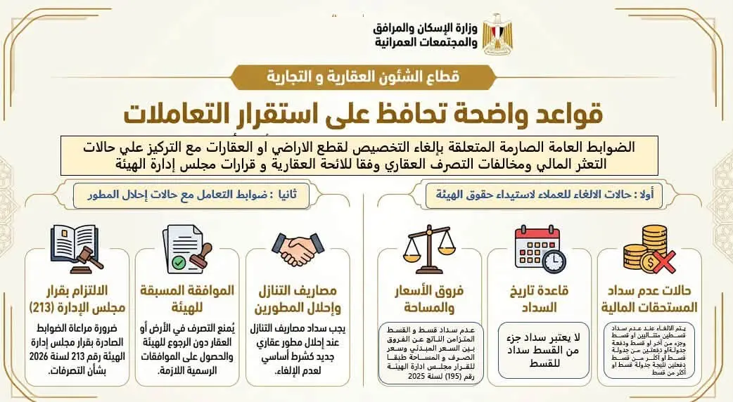 الإسكان تعلن حزمة تيسيرات جديدة للأراضي والعقارات ومشروعات الشراكة بالمدن الجديدة