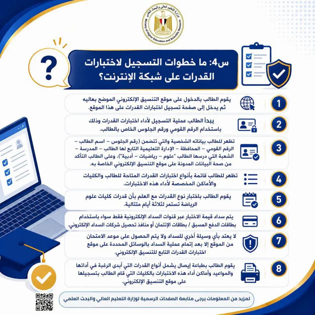 لطلاب الثانوية العامة.. كل ما تريد معرفته عن اختبارات القدرات 2026