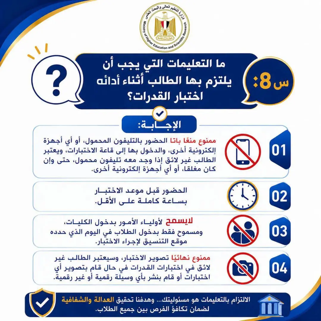 لطلاب الثانوية العامة.. كل ما تريد معرفته عن اختبارات القدرات 2026