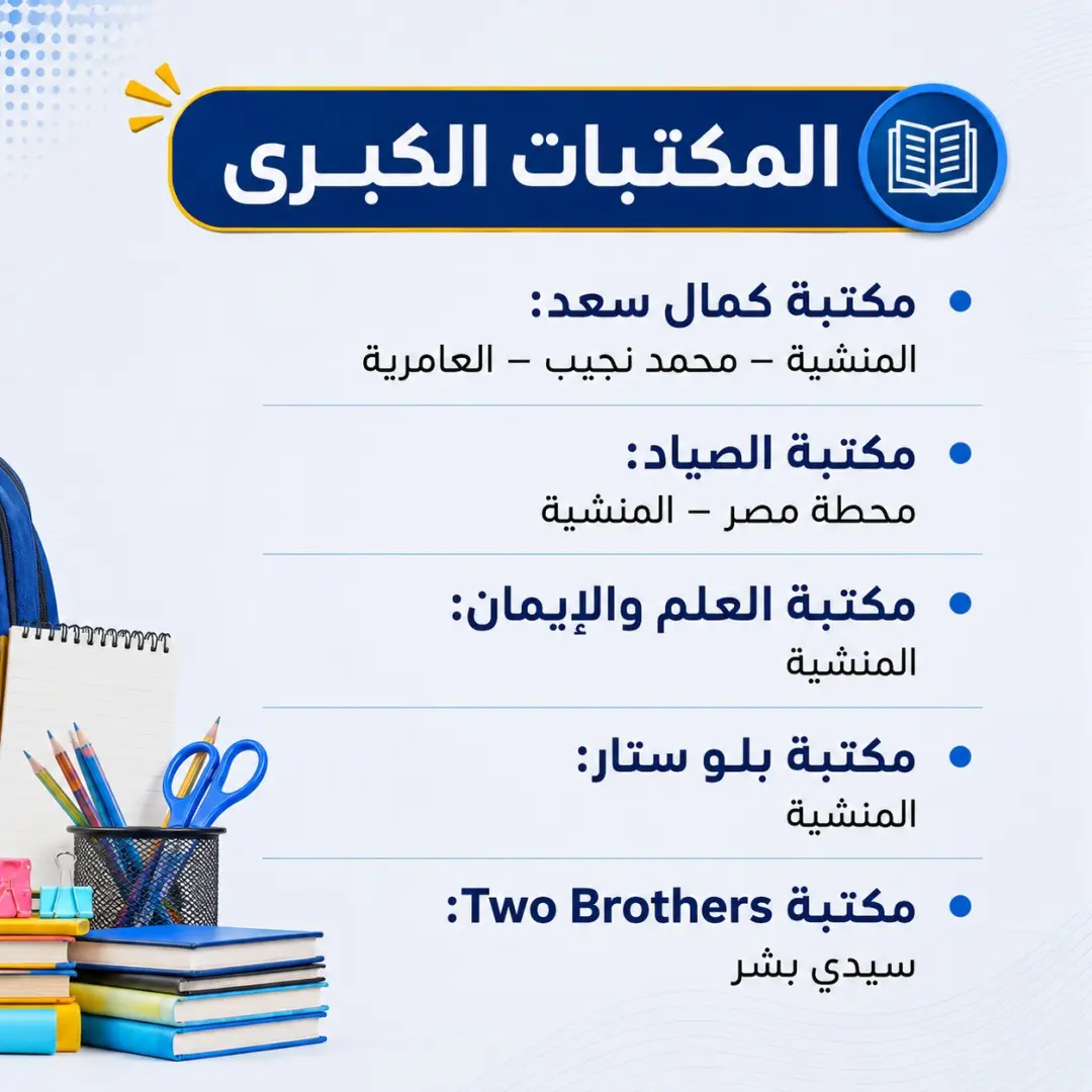 محافظة الإسكندرية تعلن أماكن معارض بيع الأدوات والمستلزمات المدرسية استعدادًا للعام الدراسي الجديد - 1000786223