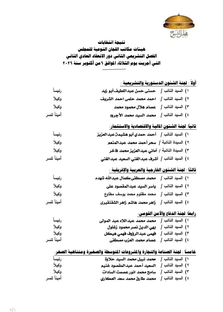 رسميا.. مجلس الشيوخ يعلن تشكيل هيئات مكاتب اللجان النوعية في دور الانعقاد الثاني - 1000927570