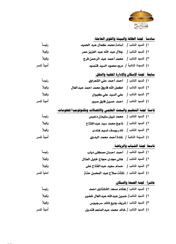 رسميا.. مجلس الشيوخ يعلن تشكيل هيئات مكاتب اللجان النوعية في دور الانعقاد الثاني - 1000927572