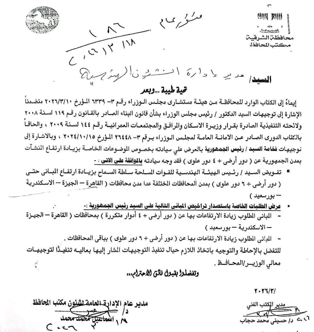 اشتراطات جديدة للبناء في المحافظات لضبط الارتفاعات العمرانية.. تعرف عليها - 655612535 122227559276064315 7455249727667946162 n