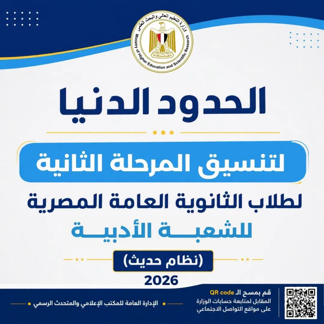 تنسيق 2026.. قائمة الحدود الدنيا للمرحلة الثانية لطلاب الثانوية العامة بالشعبة الأدبية "نظام حديث"
