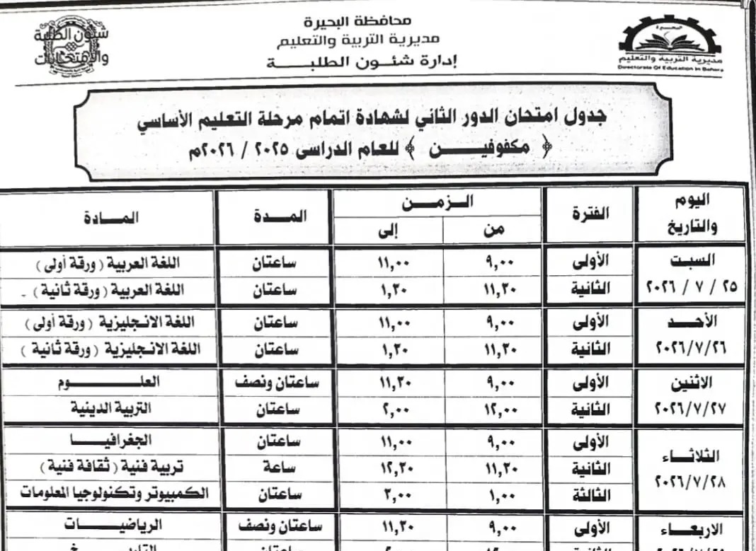 تعليم البحيرة يعلن جاهزية لجان الدور الثاني لشهادة الإعدادية.. 171 لجنة تستقبل أكثر من 34 ألف طالب