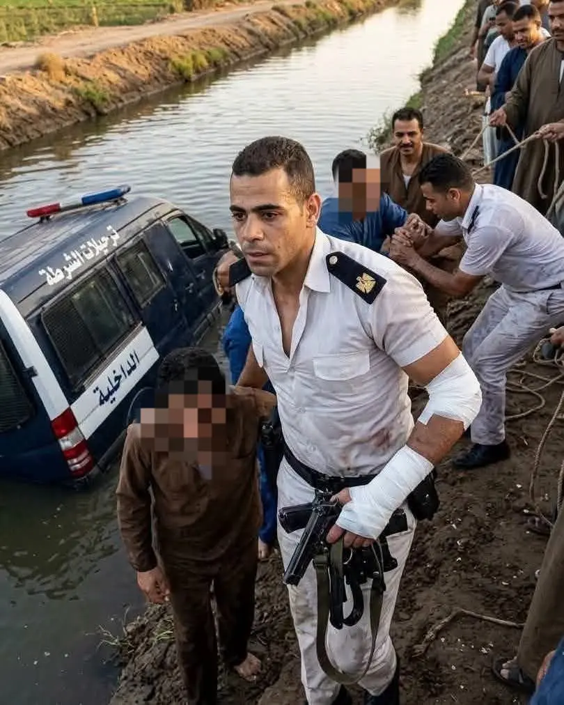 خرج مصابًا فعاد للمياه.. رائد شرطة ينقذ مساجين بعد انقلاب سيارة الترحيلات