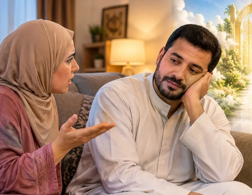 هل صبر الزوج على نكد زوجته يدخله الجنة؟