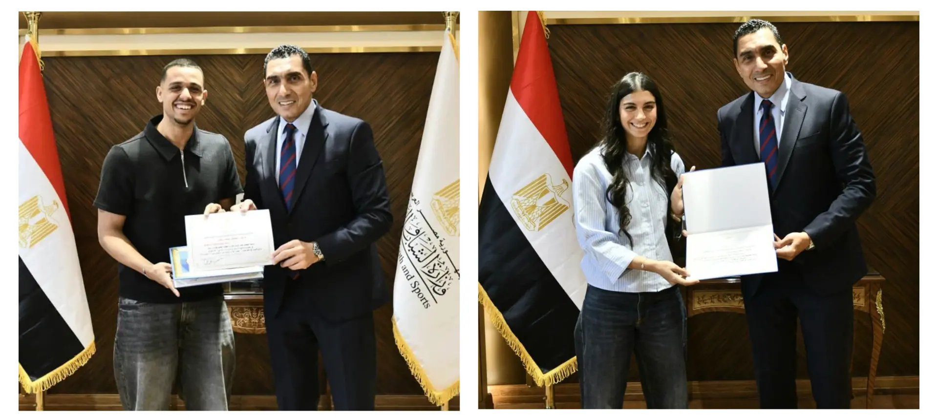وزير الشباب والرياضة يكرم مصطفى عسل وأمينة عرفي بعد إنجاز قطر كلاسيك للاسكواش