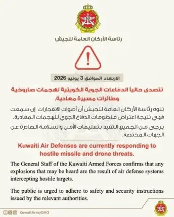 الكويت تعلن التصدي لهجوم بالصواريخ والطائرات المسيرة - elaosboa04382
