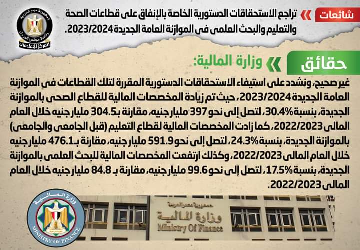 زيادة مخصصات الصحة والتعليم والبحث العلمى فى الموازنة الجديدة