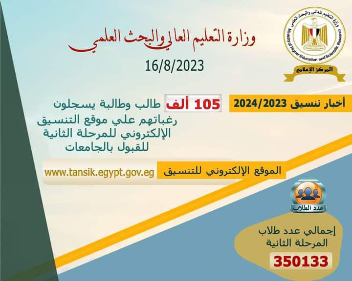 105 آلاف طالب يسجلون في تنسيق المرحلة الثانية للقبول بالجامعات
