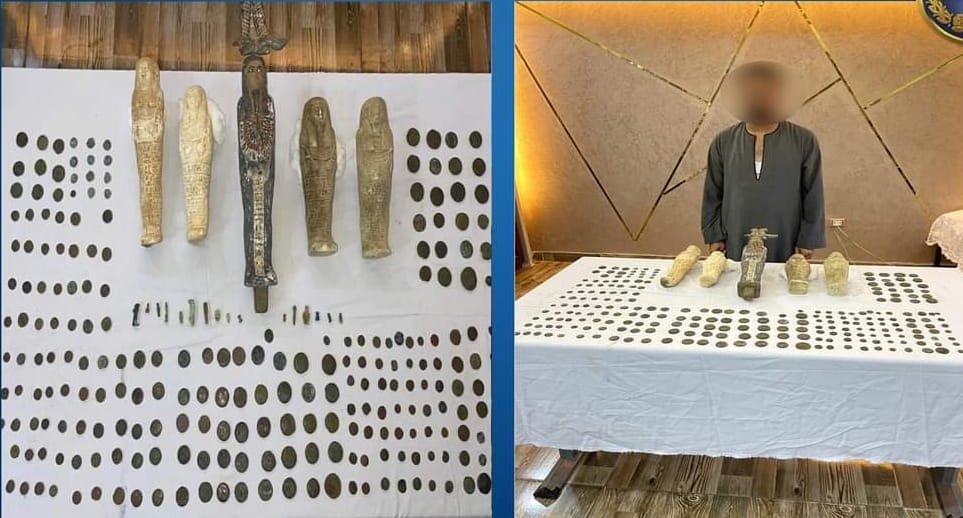 256قطعة أثرية مع شخص بالمنيا 