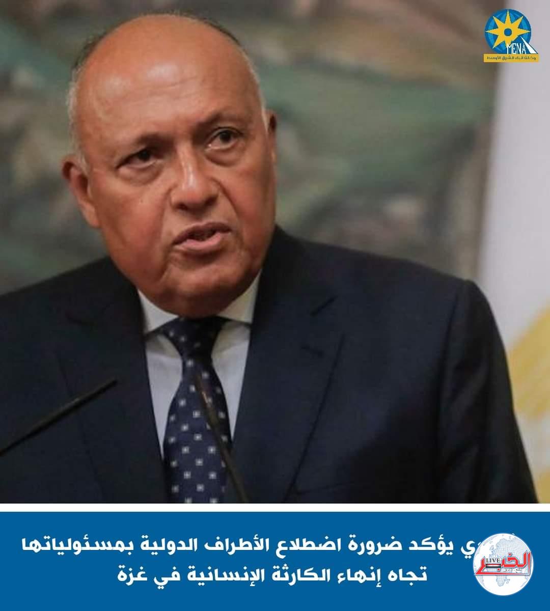 شكرى : ضرورة اضطلاع الأطراف الدولية بمسئولياتها القانونية والإنسانية والسياسية لإنهاء الكارثة الإنسانية بقطاع غزة