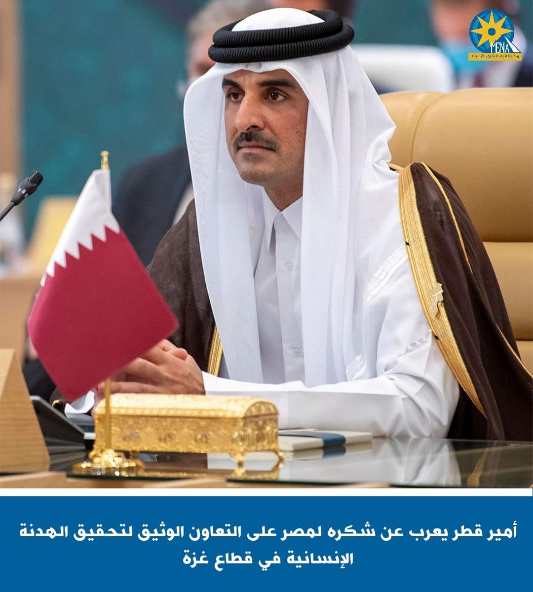 أمير قطر يشكر مصر على التعاون الوثيق لتحقيق الهدنة الإنسانية فى قطاع غزة