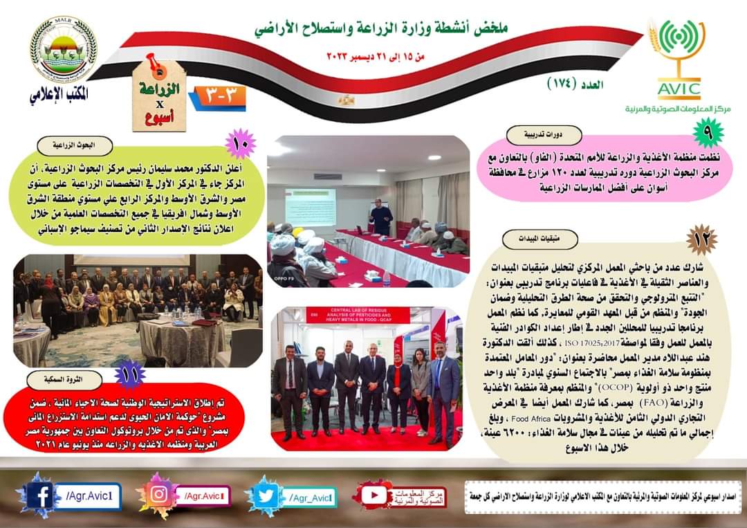 الزراعة فى أسبوع..دورات تدريبية وخدمات بيطرية.. ونفي ذبح سلالات طيور نادرة