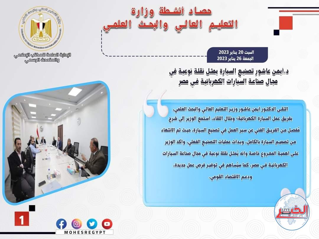 حصاد أنشطة وزارة التعليم العالى والبحث العلمي فى أسبوع