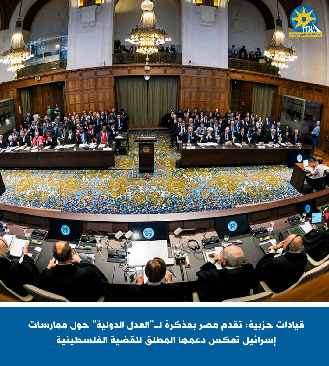 قيادات حزبية:تقدم مصر بمذكرة لـ"العدل الدولية" حول ممارسات إسرائيل تعكس دعمها المطلق للقضية الفلسطينية