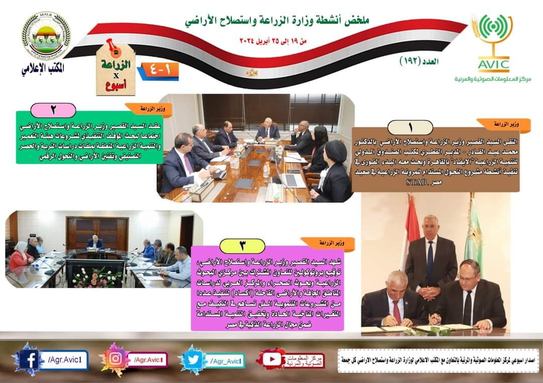 وزارة الزراعة فى أسبوع..لقاءات وتوقيع بروتوكولات