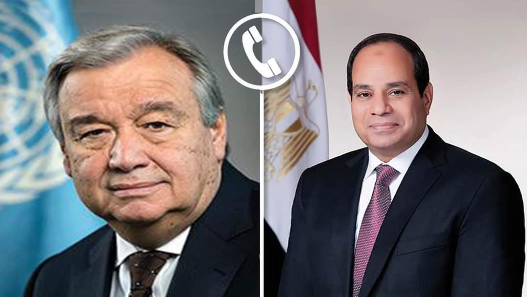 الرئيس يبحث مع أمين الأمم المتحدة الأوضاع فى غزة