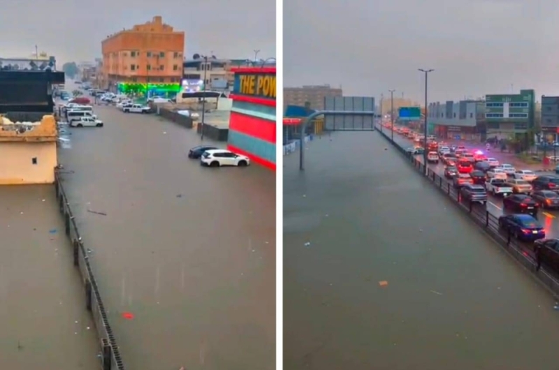 بسبب الأمطار الغزيرة.. غرق طريق الملك فهد بالدمام