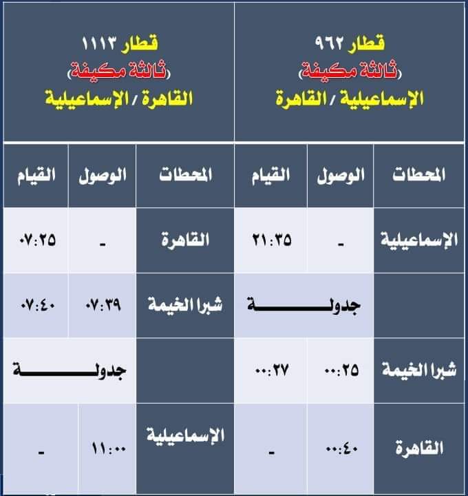 تعديل تركيب وامتداد مسير بعض القطارات على خط القاهرة / الإسماعيلية والعكس