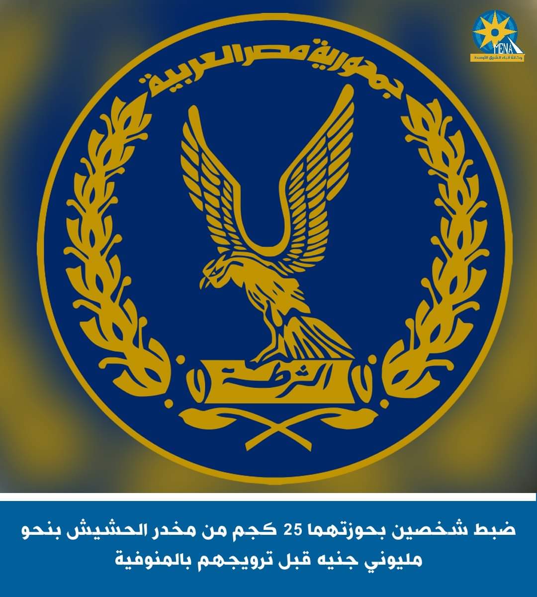 ضبط شخصين بحوزتهما 25 كجم من مخدر الحشيش بمليونى جنيه قبل ترويجهم بالمنوفية