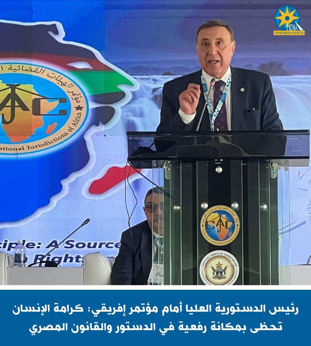 رئيس الدستورية العليا أمام مؤتمر إفريقى: كرامة الإنسان تحظى بمكانة رفعية في الدستور والقانون 