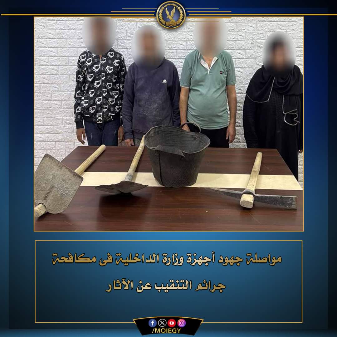سيدة و3 عمال ينقبون عن الآثار