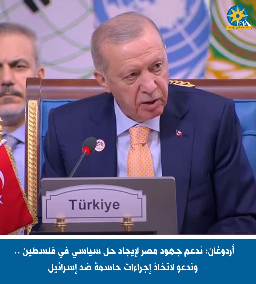 أردوغان: ندعم جهود مصر لإيجاد حل سياسى فى فلسطين ..وندعو لاتخاذ إجراءات حاسمة ضد إسرائيل