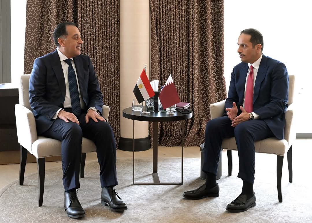 مدبولى يستقبل رئيس مجلس الوزراء وزير خارجية دولة قطر..بدافوس 