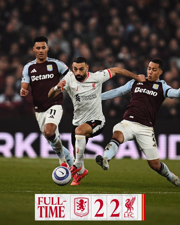 ليفربول يواصل نزيف النقاط..تعادل مع أستون فيلا 2/2