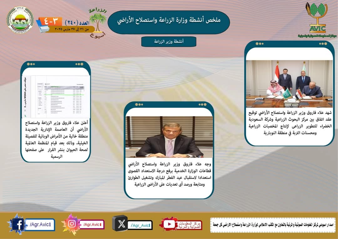 الزراعة:مناقشة تفعيل البورصة السلعية المصرية.. ومتابعة توفير السلع الغذائية للمواطنين