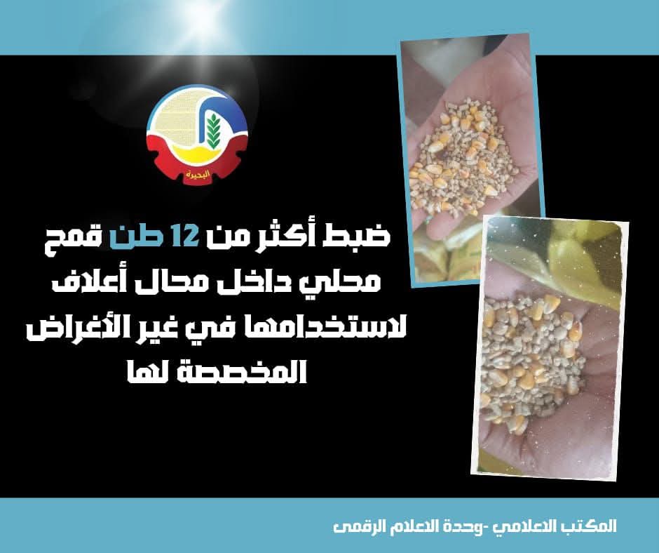 ضبط أكثر من12 طن قمح  بمحال أعلاف.. بأبو المطامير والنوبارية