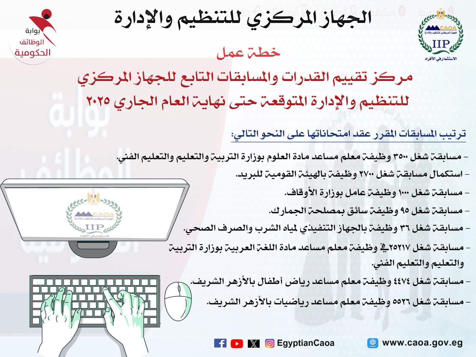 رئيس المركزى للتنظيم والإدارة يعلن ترتيب امتحانات مسابقات التوظيف بالجهاز الإدارى