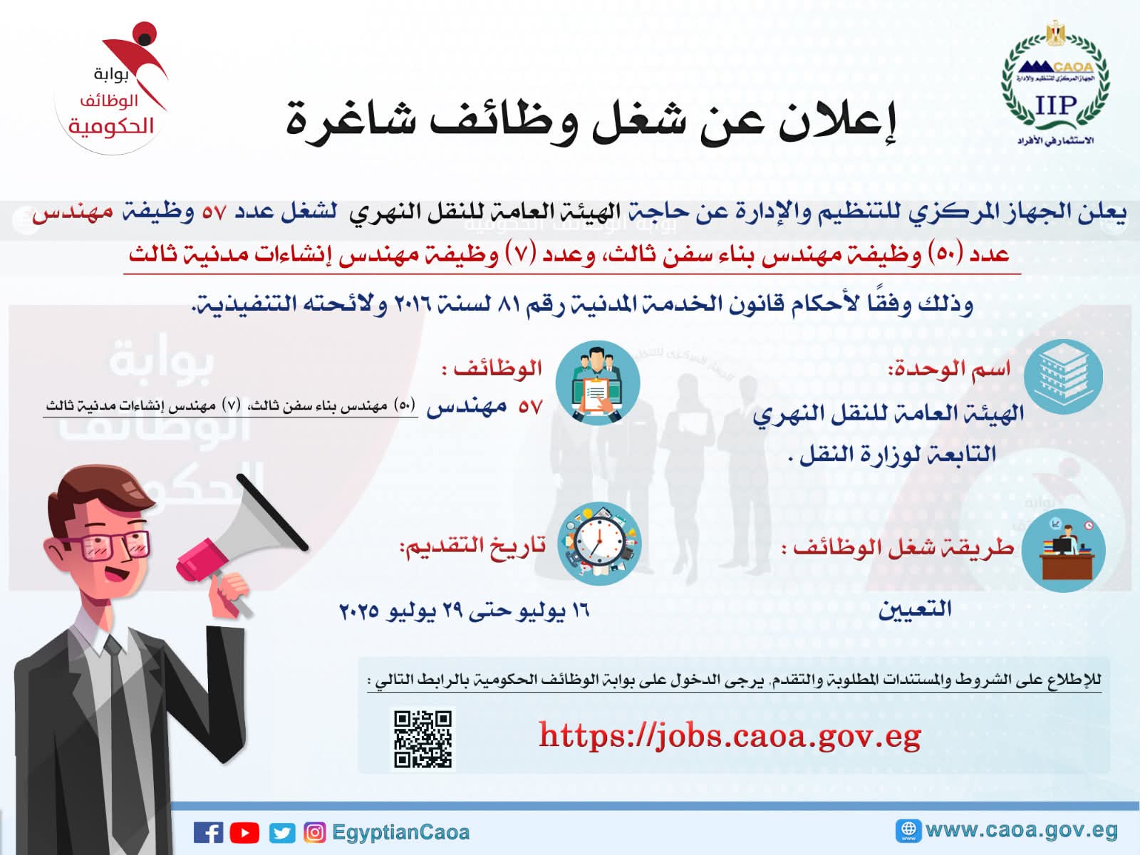 "النقل النهرى"  يطلب تعيين 57 مهندسًا
