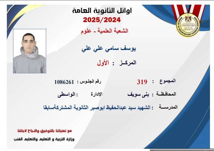 أوائل الثانوية العامة.. بالاسماء والصور