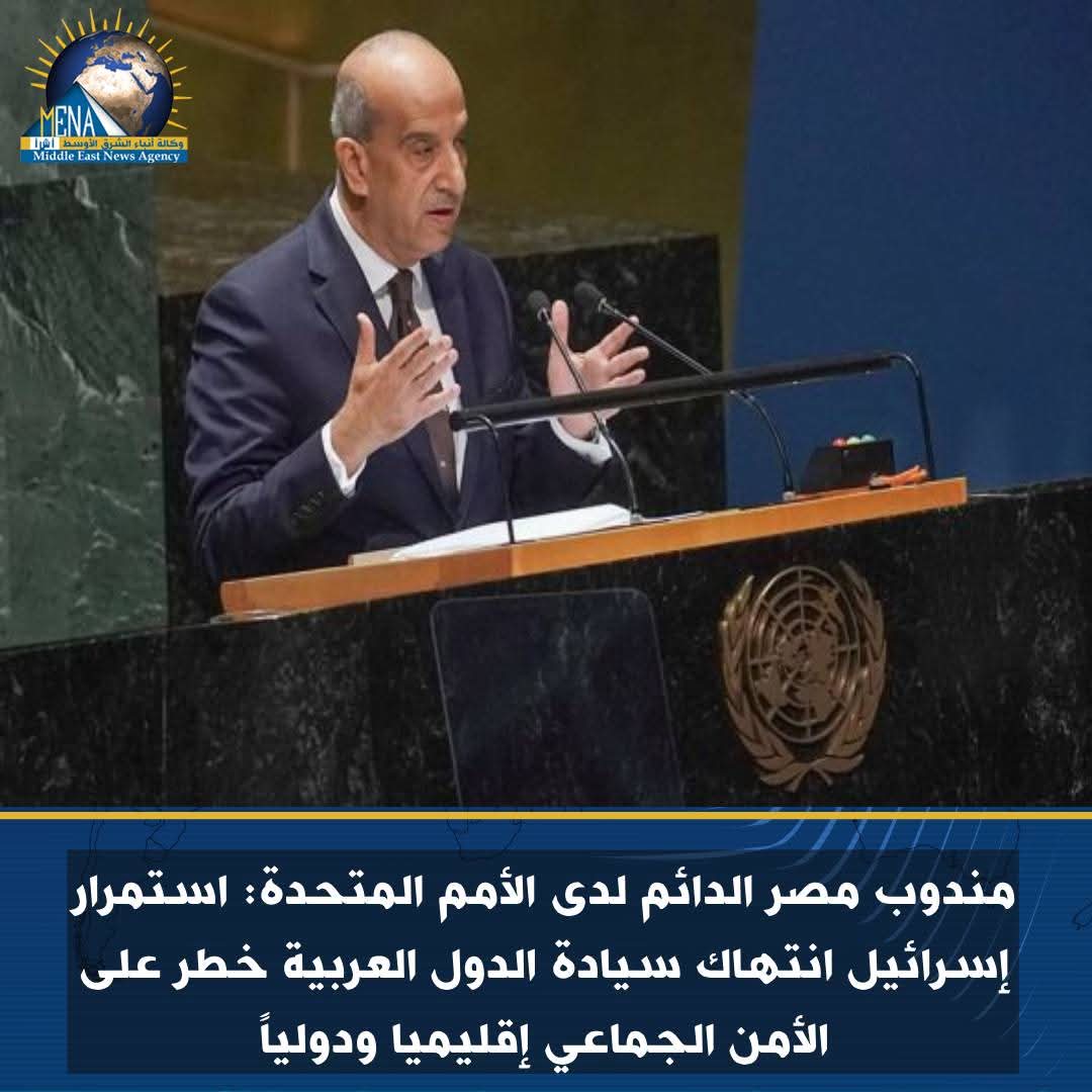 مندوب مصر بالأمم المتحدة: استمرار إسرائيل انتهاك سيادة الدول العربية خطر على الأمن الجماعي إقليميا ودولياً