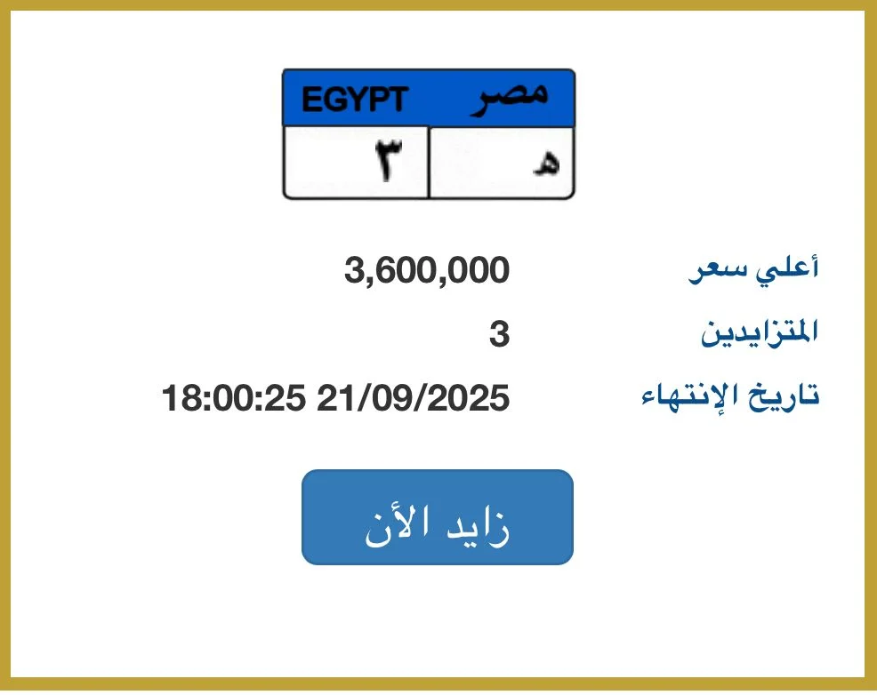 الأغلي في مصر..لوحة سيارة معدنية مميزة بـ 3.6 مليون جنيه